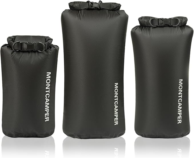 3-pack 30D Nylon Waterproof Dry Bag-Portable Waterproof Storage Sack for Kayaking, Hiking and Rafting-Roll Top Closure-Float on Water(5L/10L/20L,Black)