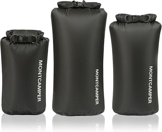 3-pack 30D Nylon Waterproof Dry Bag-Portable Waterproof Storage Sack for Kayaking, Hiking and Rafting-Roll Top Closure-Float on Water(5L/10L/20L,Black)