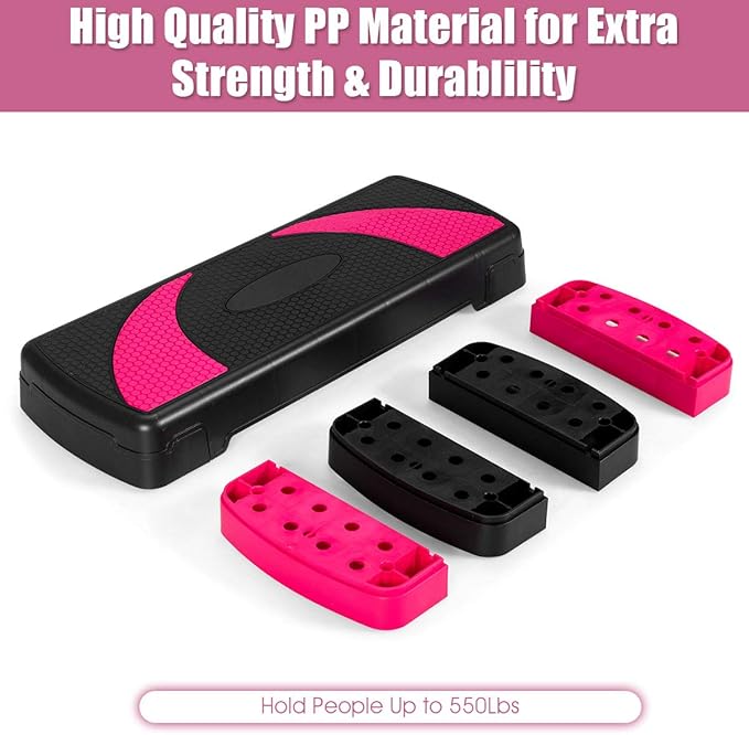 Goplus 31" Aerobic Exercise Stepper Deck, Adjustable Fitness Workout Step Platform Trainer with Risers, 4”6”8”Levels Height-Adjustable, for Home Gym and Office