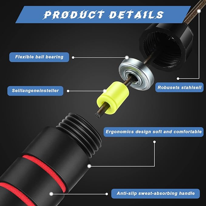 Junkin 12 Pieces Jump Ropes for Fitness with Ball Bearings Speed Jumping Adjustable Skipping Rope with Foam Handles Exercise Jump for Men Women Cardio Training