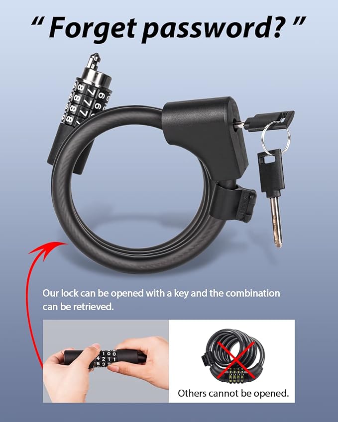 Bike Lock Cable with Combination,High Security 5-Digit Resettable Combination Bicycle Lock Anti-Theft, with Mounting Bracket for Bikes and Scooters
