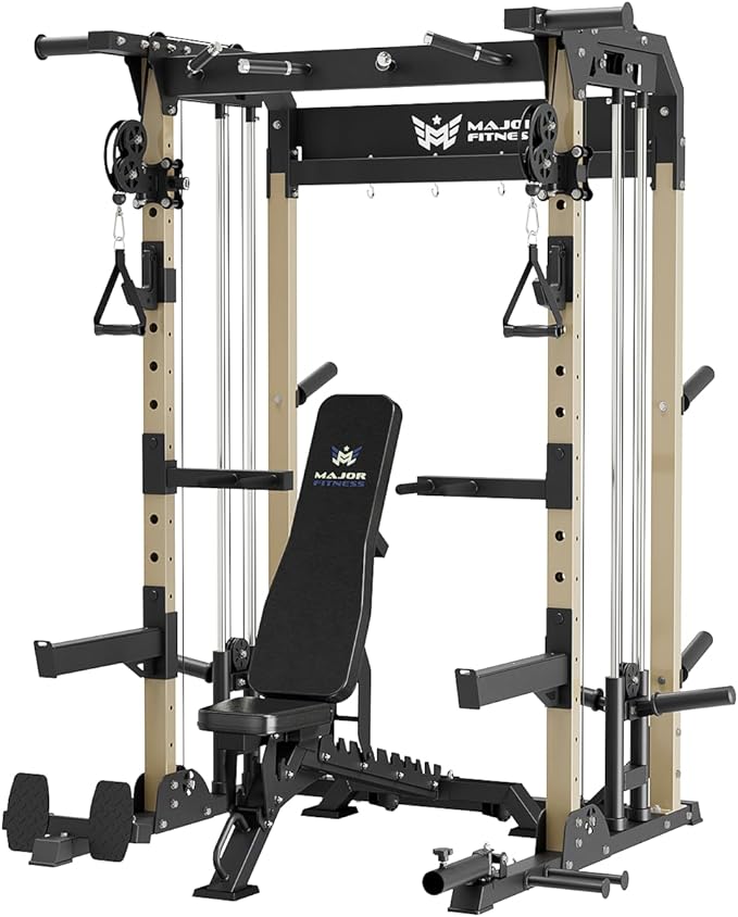 MAJOR FITNESS F22 Power Rack, 1600lbs All-in-One Squat Rack with Cable Crossover, Dual Pulley System, Heavy-Duty Steel Frame, Attachments & Storage for Home Gym Strength Training
