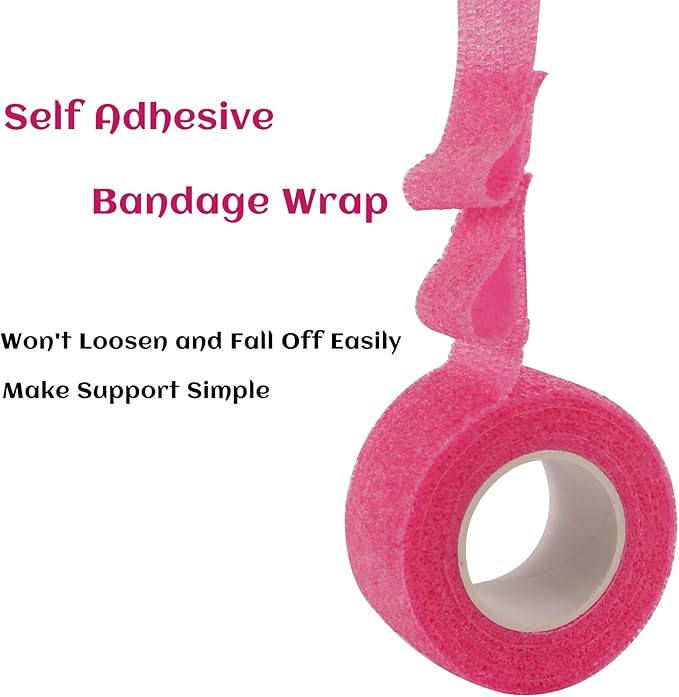 24 Rolls Elastic Self Adhesive Bandage Wrap 1 Inch, Breathable Non Woven Cohesive Bandage, Vet Wrap for Dogs, Ankle Sprains Swelling Medical First Aid Tape, Sports Athletic Tape Hot Pink
