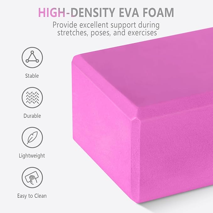 2 Pack 9‘’x6‘’x4‘’ Yoga Blocks with Stretch, Durable Yoga Foam Blocks, High Density & Non Slip Surface for Yoga, Pilates, Stretching, Dance, Ballet, Gymnastics,Fitness for Stability & Balance