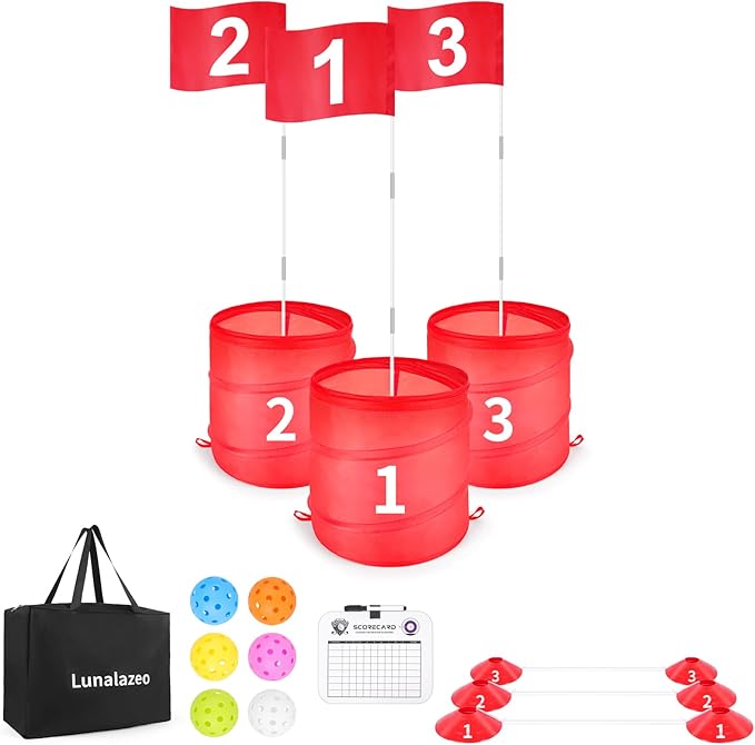 Golf Bucket Outdoor Yard Games, Golf Practice Toys for Family, Adults and Kids, Portable Golf Course for Backyard, Lawn, Park, Beach, Camping (3 Hole Course)