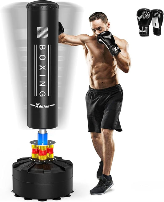 XDDIAS Punching Bag with Stand, 70'' Freestanding Punching Bag for Adult, Heavy Boxing Bag with Suction Cup Base Kickboxing Bag for MMA Muay Thai Fitness