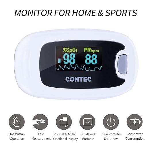 CONTEC CMS50NA Pulse Oximeter Fingertip Blood Oxygen Saturation Monitor SpO2 and PR Value Waveform Blood Oxygen Neck/Wrist Corda, Grey