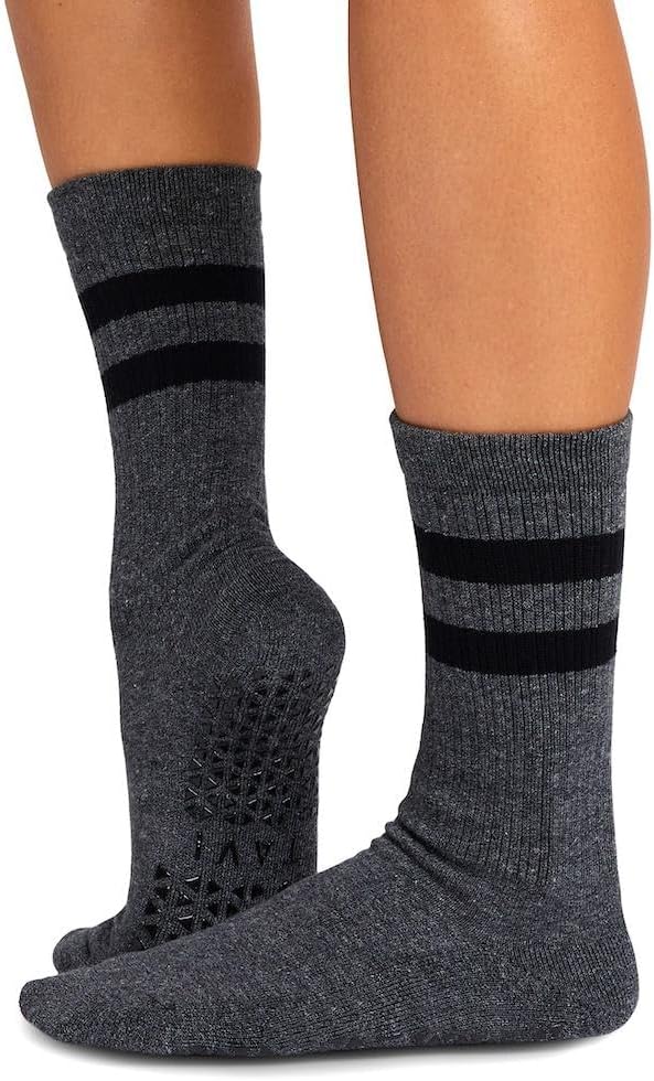 TAVI Kai Fashion Crew Grip Socks - For Slipper Barre, Pilates, and Yoga - with Grips for Women and Men