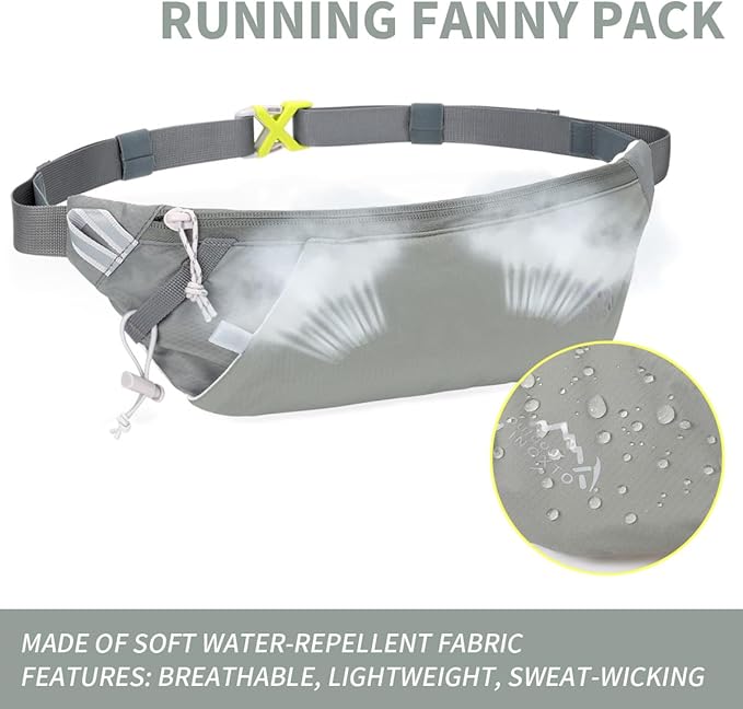 INOXTO Slim Running Belt Fanny Pack for Women and Men Sports Waist Bag Pack with 300ml Water Bottle for Running Walking Cycling Hiking Reflective Running Pouch Belt for All Phones (Gary)