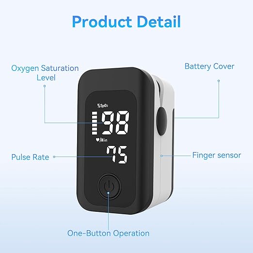 Berrcom Finger Pulse Oximeter for Adults, Accurate SpO2 & Pulse Rate Monitor with LED Display & Lanyard Included