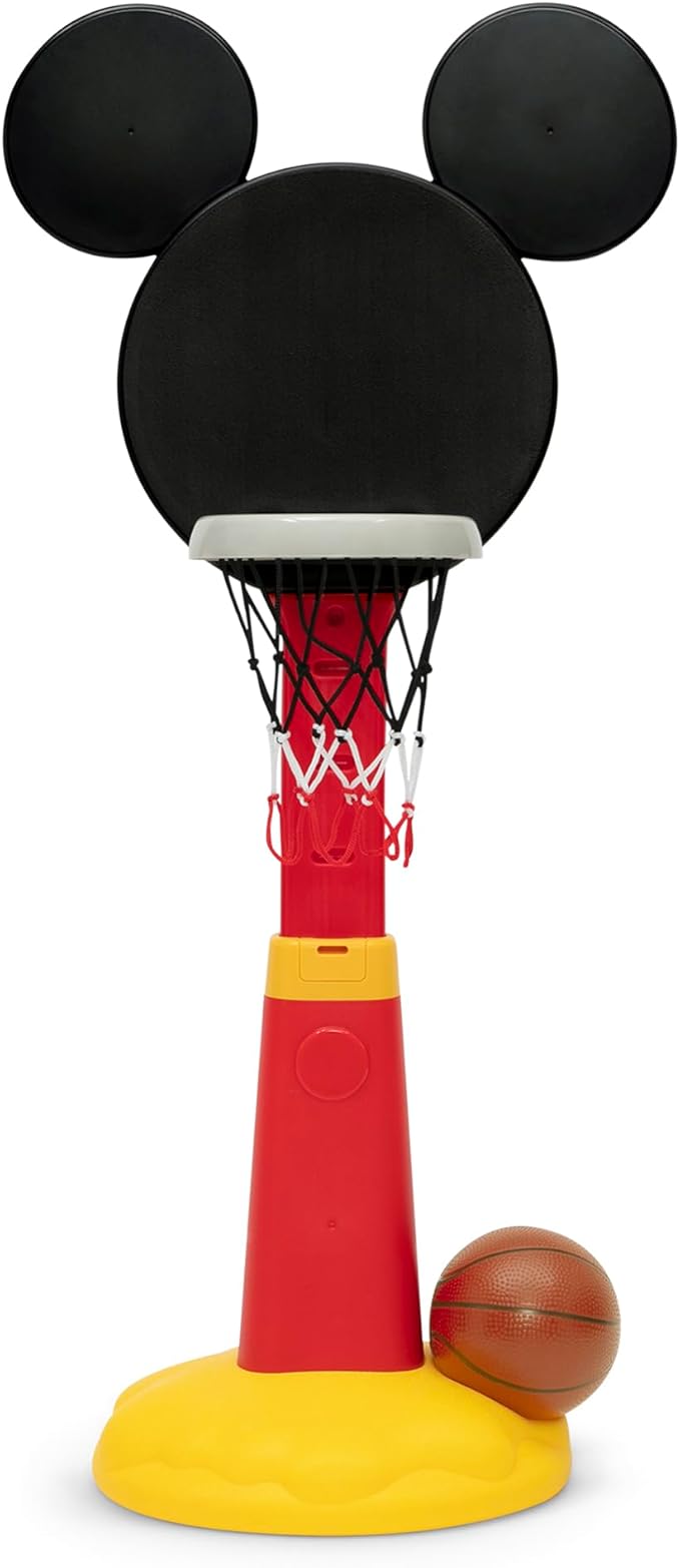 Delta Children Disney Mickey Mouse Plastic Basketball Set - Includes Basketball Hoop, 1 Basketball and Ball Pump, Red/Black
