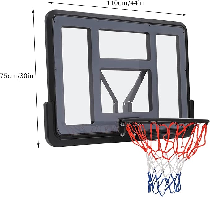 Basketball Backboard & Rim Combo,44“L*30”W Backboard,17.7in Rim Dia,Backboard Goal and Rim Kit for Adults or Kids,Wall Mount Basketball Goal,Shatter Proof PET Backboard