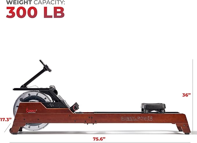 Sunny Health & Fitness Elite Water Rowing Machine with High Dynamic Resistance Vertical Tank, Low-Impact Full-Body Workout and Optional Free SunnyFit App Connectivity