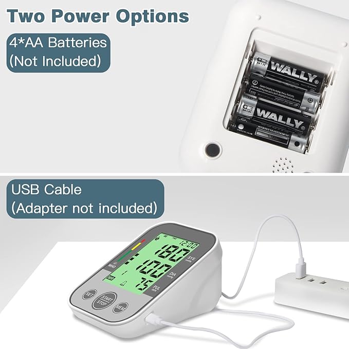 Blood Pressure Monitor Upper Arm Blood Pressure Machine for Home Use BP Cuff Kit, Large 3-Color 3.4'' Display with Backlight,Pulse Rate Detection Meter with Cuff 22-42cm/2×99 Sets Memory (Gray)