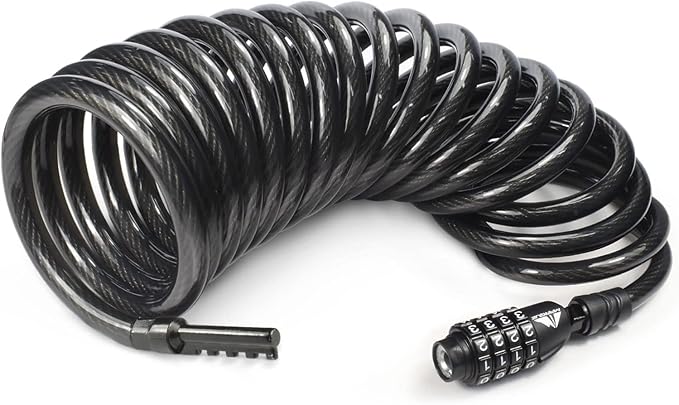 MARQUE Combination Bike Lock Cable- 3/8 inch (5FT, 10FT, 15FT, 25FT) Resettable Combination Lock, Anti-Theft Coiled Secutiry Cable for Bicycles, Kayaks, Paddle Boards, Gates and Outdoor Gear (15 FT)
