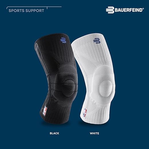 Bauerfeind Sports Knee Support NBA - Officially Licensed Basketball Knee Brace - Relief and Stabilization - Targeted Compression - Lightweight & Durable - Black, Large