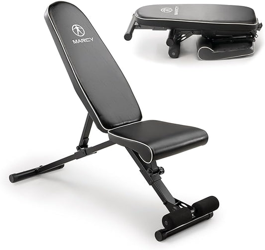 Marcy Foldable Adjustable Utility Weight Bench, Strength Training Home Gym for Full Body Workout
