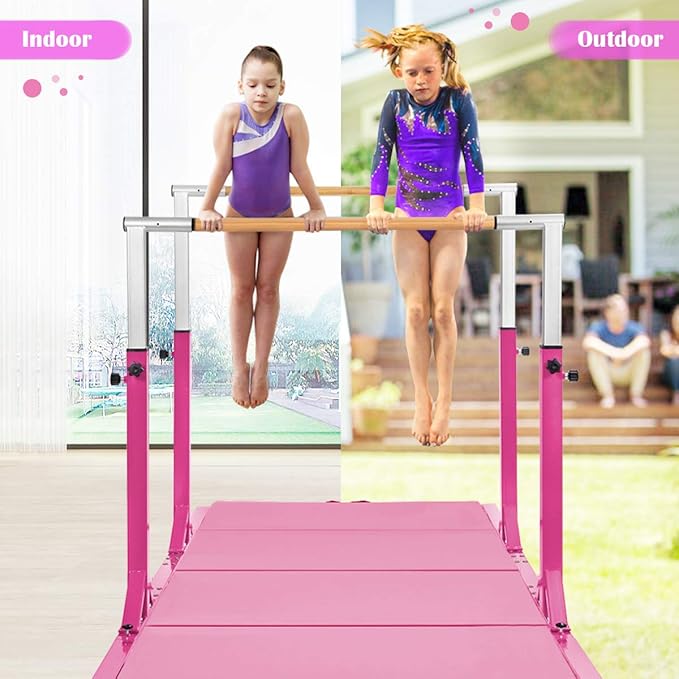 Costzon Double Horizontal Bars, Junior Gymnastic Training Parallel Bars w/11-Level 38-55" Adjustable Heights, 264lbs Capacity, Ideal for Indoors, Outdoor, Home Practice
