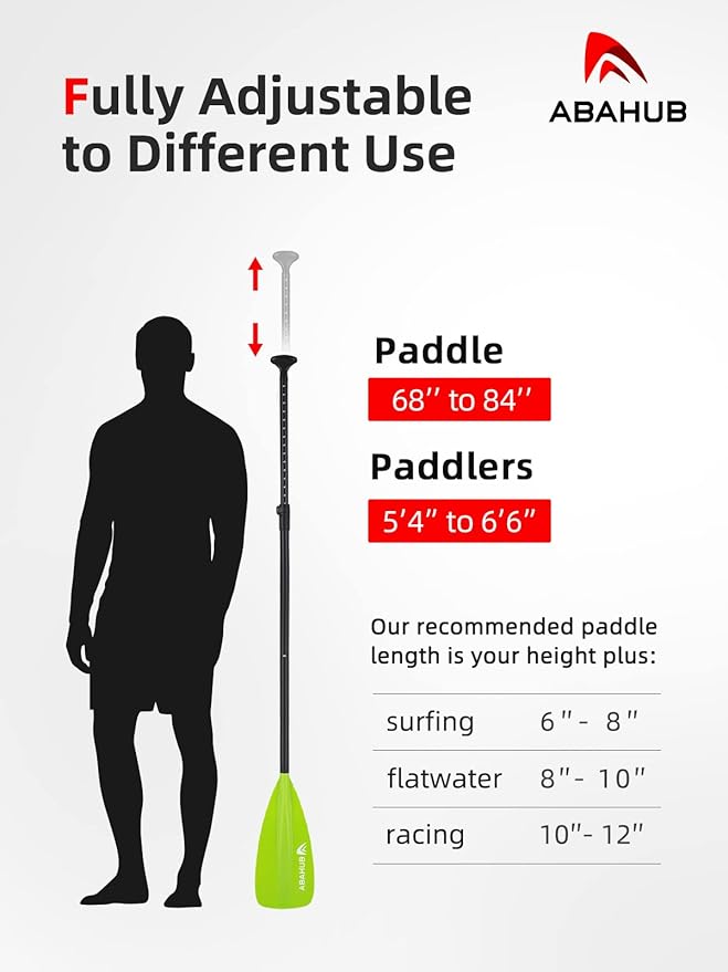 Abahub SUP Paddle - 3 Piece Adjustable Paddles - Lightweight Stand-up Paddle Oars for Paddleboard, Adjustable Aluminum Alloy Shaft 68" - 84", Black/Blue/Green/Orange/Red/Yellow Plastic Nylon Blade