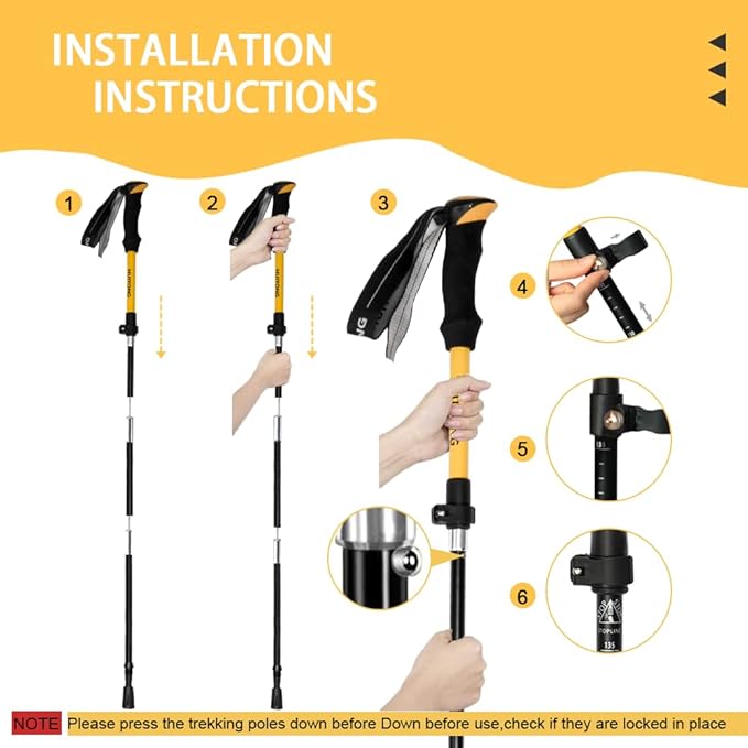 HUINING Foldable Hiking Poles Telescopic,Nordic Walking Poles Women and Men,Trekking Poles,Ultralight Trekking Poles Made of Aluminium with Lots of Accessories,110-130 cm
