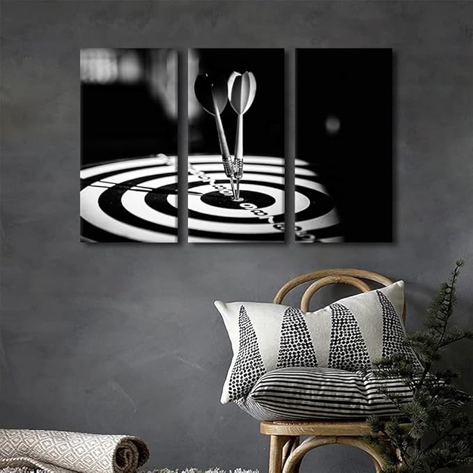 Canvas Wall Art Classical Sport Equipment Dart Hits the Bullseye Posters Prints Artwork Motivational Contemporary Home Decor Stretched Living Room Bedroom Home Office Decor Ready to Hang 24" Wx36 H