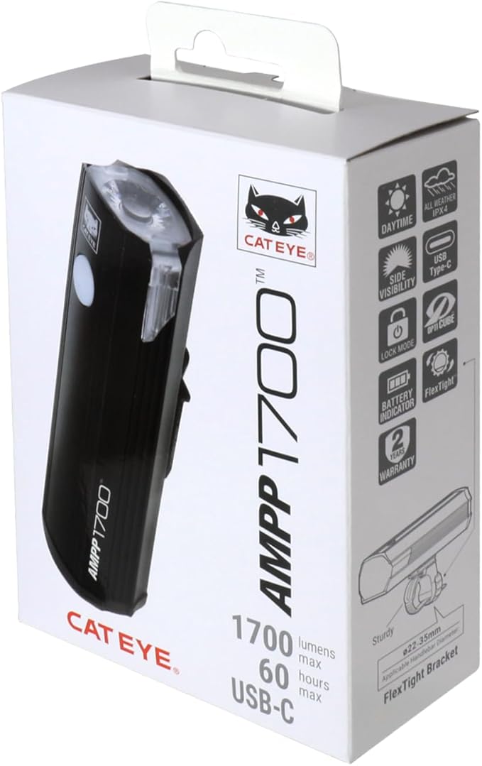 CATEYE AMPP USB Rechargeable Bike Light – High Visibility Super Bright OptiCube™ Headlight for Commuters, Road Cyclists & Mountain Bikers, Day & Night Riding Modes, IPX4 Waterproof, Tough & Durable