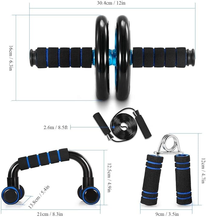 TOMSHOO AB Wheel Roller Kit with Push-Up Bar, Knee Mat, Jump Rope and Hand Gripper - Home Gym Workout for Men Women Core Strength & Abdominal Exercis
