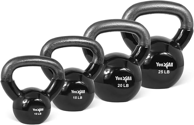 Yes4All Kettlebell Set Vinyl Coated Weights Combo for Full Body Workout Equipment Push up, Grip Strength Training, Dumbbell Weights Exercises