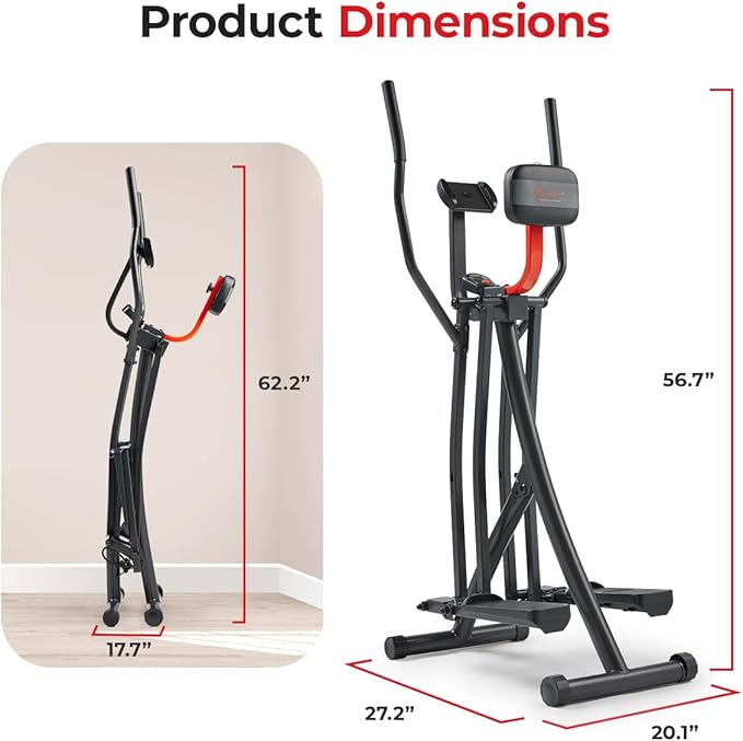 Sunny Health & Fitness Smart Air Walk Elliptical, Foldable Machine w/ 30-INCH Stride, Cardio Cross Trainer Glider for Home Exercise, Free SunnyFit App Bluetooth Link, Optional Adjustable Resistance