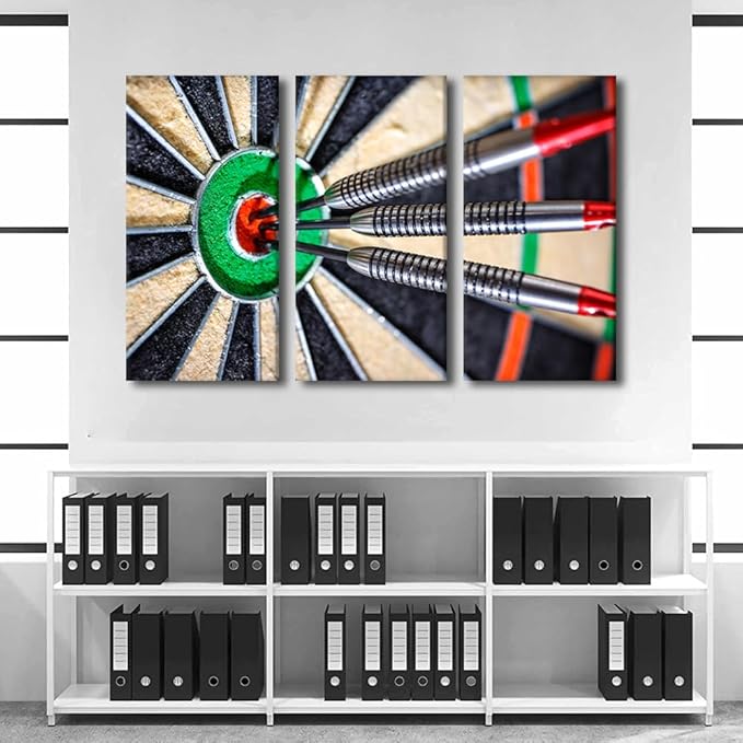 Wall Art Vintage Canvas Paintings Darts Hit the Bull's Eye Bedroom Office Wall Art 3 Pieces Contemporary Home Decor Bathroom Decor Wall Art Modern Artwork Ready to Hang for Living Room, 24"Wx36"H