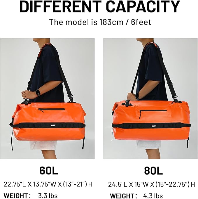 MIER Large Waterproof Duffel Bag Rolltop Dry Backpack Duffle Bags for Kayaking, Rafting, Boating, Swimming, Camping, Travel, Gym, Beach, 60L/80L