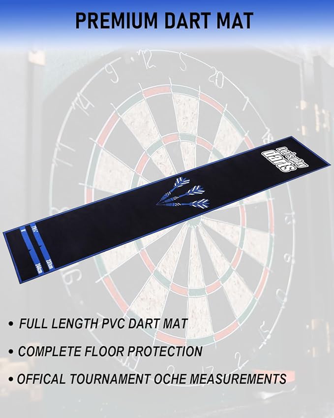 Professional Darts Mat with Oche Line System & Throw Lines – Premium Dart Mat for Floor Steeldart & Soft Darts | 260x60 cm | with Throwing Line - Ideal as a Gift