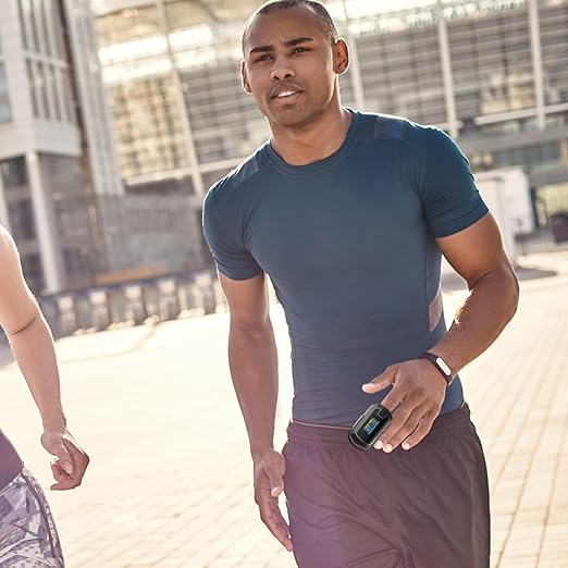 MIBEST Black OLED Finger Pulse Oximeter - Blood Oxygen Saturation Monitor - SPO2 Pulse Oximeter - Portable Oxygen Sensor with Included Batteries - O2 Saturation Monitor with Respiration Rate and PI