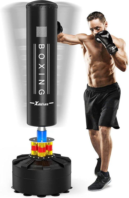 XDDIAS Punching Bag with Stand, 70'' Freestanding Punching Bag for Adult, Heavy Boxing Bag with Suction Cup Base Kickboxing Bag for MMA Muay Thai Fitness