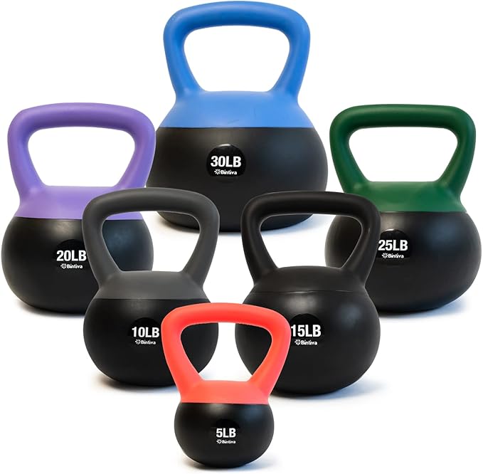 bintiva Soft Kettlebells - Sea and Iron Sand Filled Weights for Women and Men - Color Coded Kettle Bell Sets
