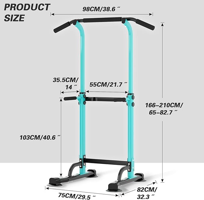 soges Power Tower Pull Up Bar Station, Free Standing Pull Up Rack Dip Station for Home Gym, Height Adjustable Home Strength Training Fitness Workout Equipment