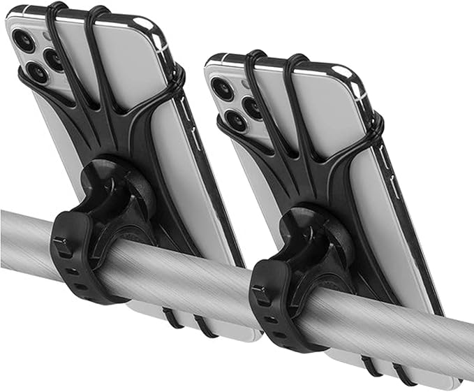 2 Pack Universal Bike Phone Mounts, 360 Rotation Silicone Holders for iPhone and Samsung, Compatible with 4.7-6.8 Inches Phones, Easy Installation