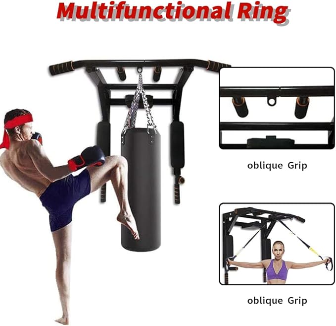 ptlsy Wall Mounted Pull Up Bar Multifunctional with Multi-Grip Chin Up Bar Heavy Duty Dip Station for Home Gym Indoor Workout, Fitness Equipment, Dip Stand Supports to 440 Lbs