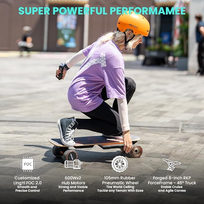 Electric Skateboard with Remote, 200W Motors/2 × 600W Motors, 13Mph/28Mph Top Speed, 4 Speed Smooth Braking, Suitable for Adults and Teens Beginners-Flamo/S3 Mini