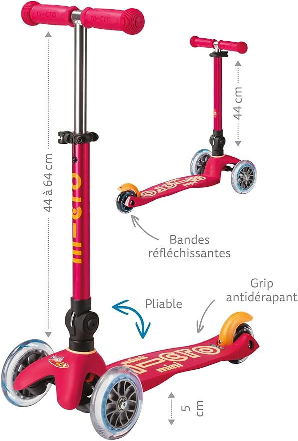 Micro Kickboard - Mini Deluxe Foldable LED Scooter, 3-Wheeled, Lean-to-Steer, Swiss-Designed Micro Scooter with LED Light-Up Wheels, for Kids Ages 2-5