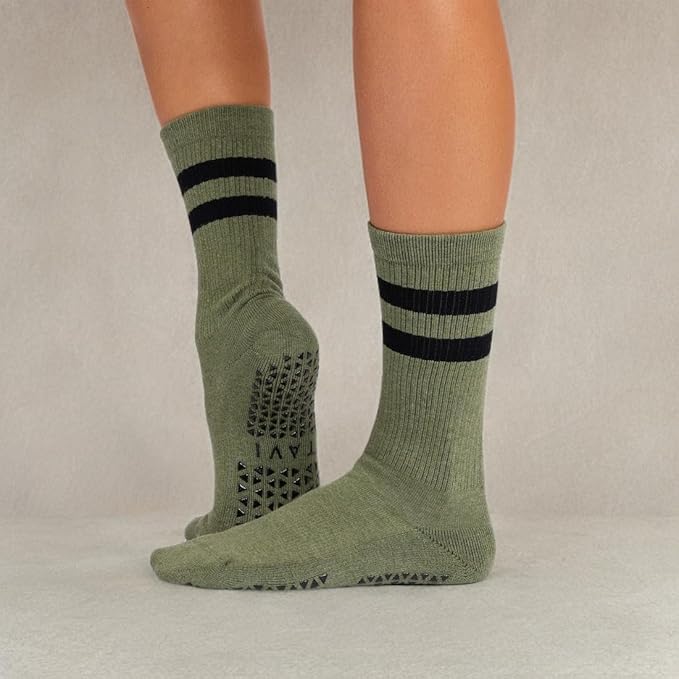 TAVI Kai Fashion Crew Grip Socks - For Slipper Barre, Pilates, and Yoga - with Grips for Women and Men