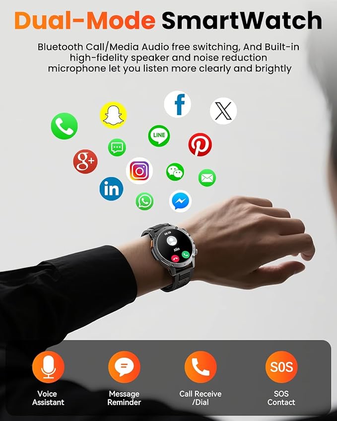 Military Smart Watches for Men, 1.7″ Smart Watch with 1000 mAh Battery, Led Flashlight, Answer/Make Calls, IP68 Waterproof, Heart Rate/Sleep Monitor 100+ Sport Modes Fitness Watch for Android/iPhone
