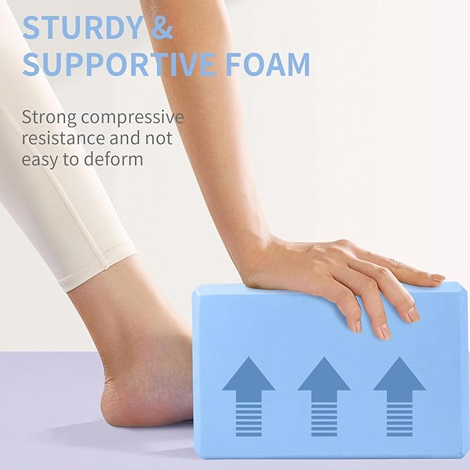 Yoga Block 2 Pack 9"x6"x3", Sturdy Yoga Foam Blocks, High Density & Non Slip Surface for Pilates & Stretching, Fitness Accessories for Stability & Balance