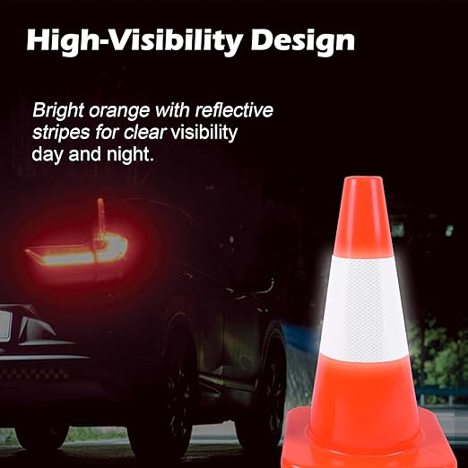 8 Pack 18" Traffic Cones – Orange Safety Cones with 6" Reflective Collars – Durable PVC Road Cones for Parking, Construction, Driveway & Training Use