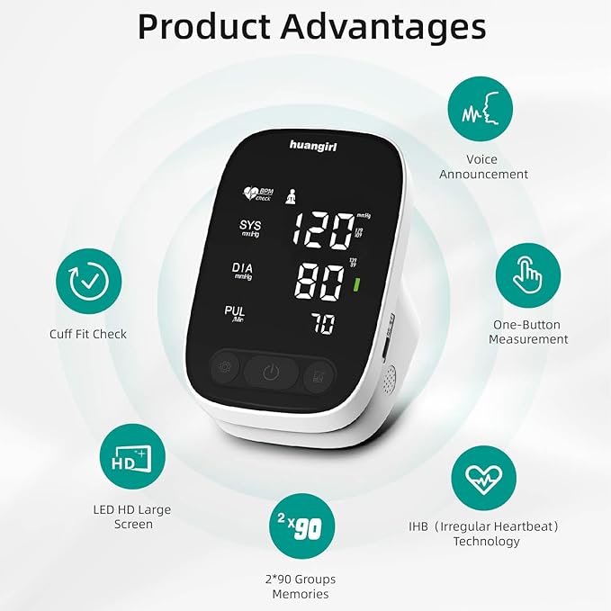 huangirl Upper Arm Blood Pressure Monitor, Blood Pressure Monitors for Home Use, Talking Automatic Blood Pressure Monitor LED Color Screen Large BP Cuff 8.7-17 Inche for 2 Users
