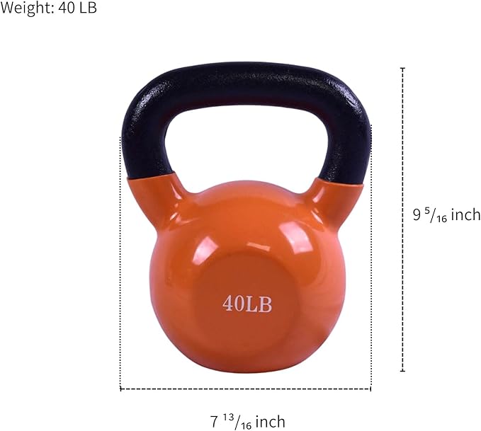 Vinyl Coated Kettlebell - Choose 20, 25, 30, 35, 40, 45 Lbs - Durable, Non-Slip Grip for Home Gym, CrossFit, Strength Training