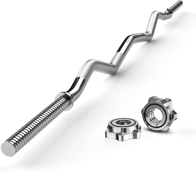 47" EZ Curl Bar Weight Lifting Bar, for Hip Thrusts/Squats/Lunges, 1" Weight Plates Curling Bar for Gym and Home, with Star Collars