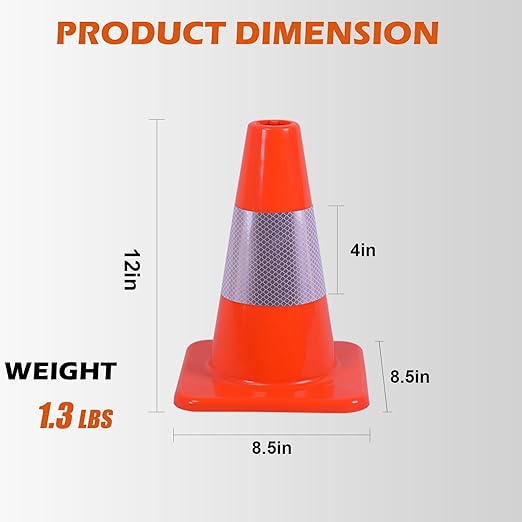4 Pack 12" Orange Traffic Cones – Durable PVC Safety Cones with High Visibility for Parking, Construction, Sports & Training – Weather-Resistant (12 inch -4Pack)