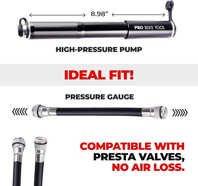 Pro Bike Tool Mini Bike Pump - Compact and Portable Bicycle Tire Pump for Fast Inflation - Compatible with Presta and Schrader Valves - Lightweight and Durable Design - Essential Bicycle Accessories