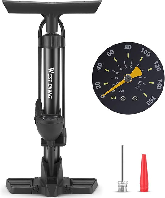 Bike Floor Pump, Bikes Pump with Gauge,Bicycle Air Pump with High Pressure 160 Psi, BikeTire Pump with Presta Schrader Valves,Portable Hand Pump Bike, Fits Road Bikes MTB E-Bike, Ball